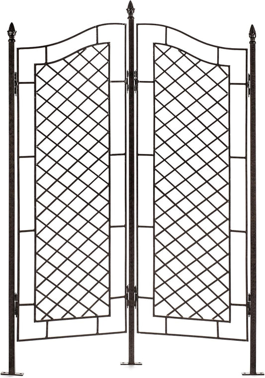 H Potter Large Trellis for Climbing Plants Wrought Iron Metal 2 Panel Ivy Garden Privacy Screen Patio Deck