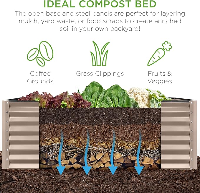 Best Choice Products 8x4x2ft Outdoor Metal Raised Garden Bed, Deep Root Planter Box for Vegetables, Flowers, Herbs, and Succulents w/ 478 Gallon Capacity - Taupe