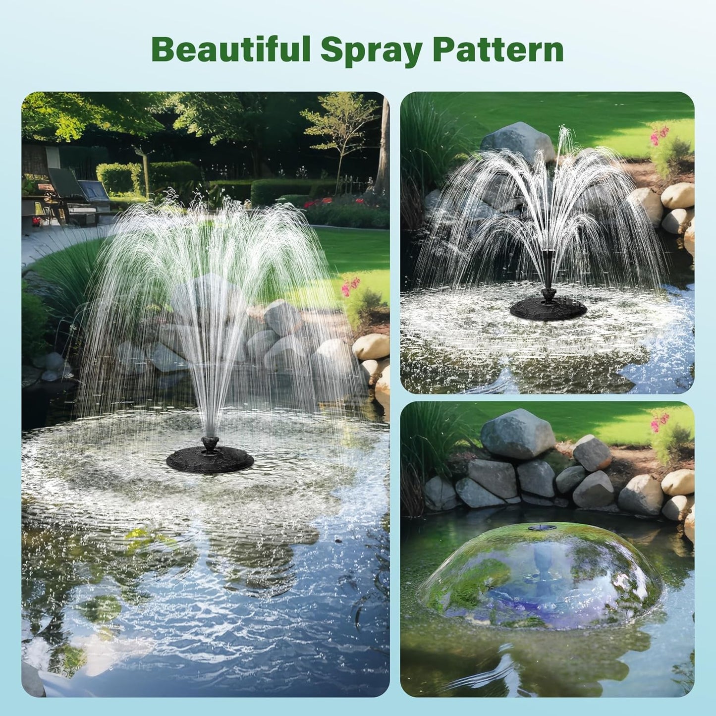 Biling Floating Pond Fountain with 660GPH Fountain Pump, Color-Changing LED Lights, 27 FT Power Cord, 3 Spray Patterns, Pond Water Fountain for Outdoor Pond, Black