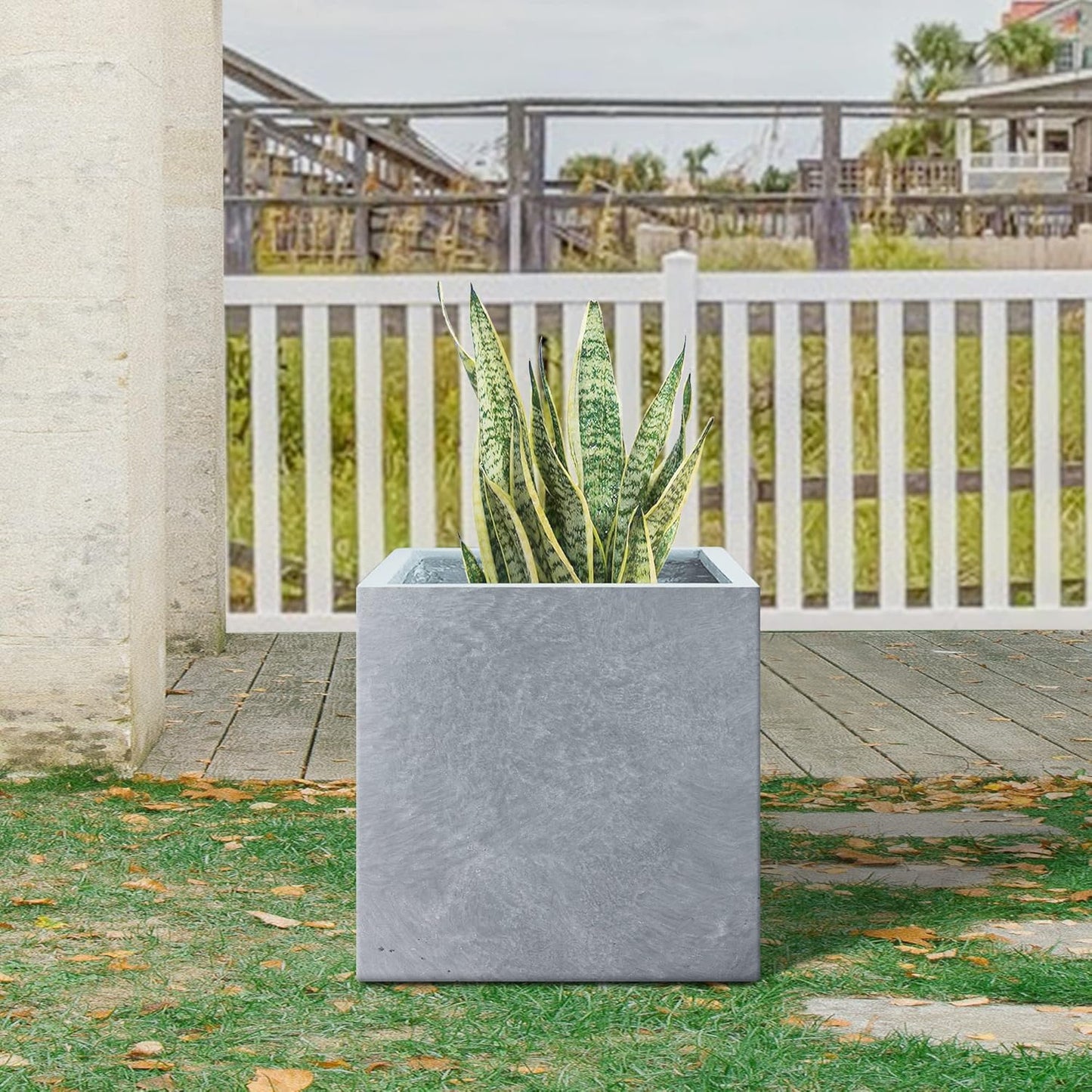 Kante 10 Inch Square Concrete Planter for Outdoor Indoor Home Patio Garden, Large Plant Pot with Drainage Hole and Rubber Plug, Slate Gray