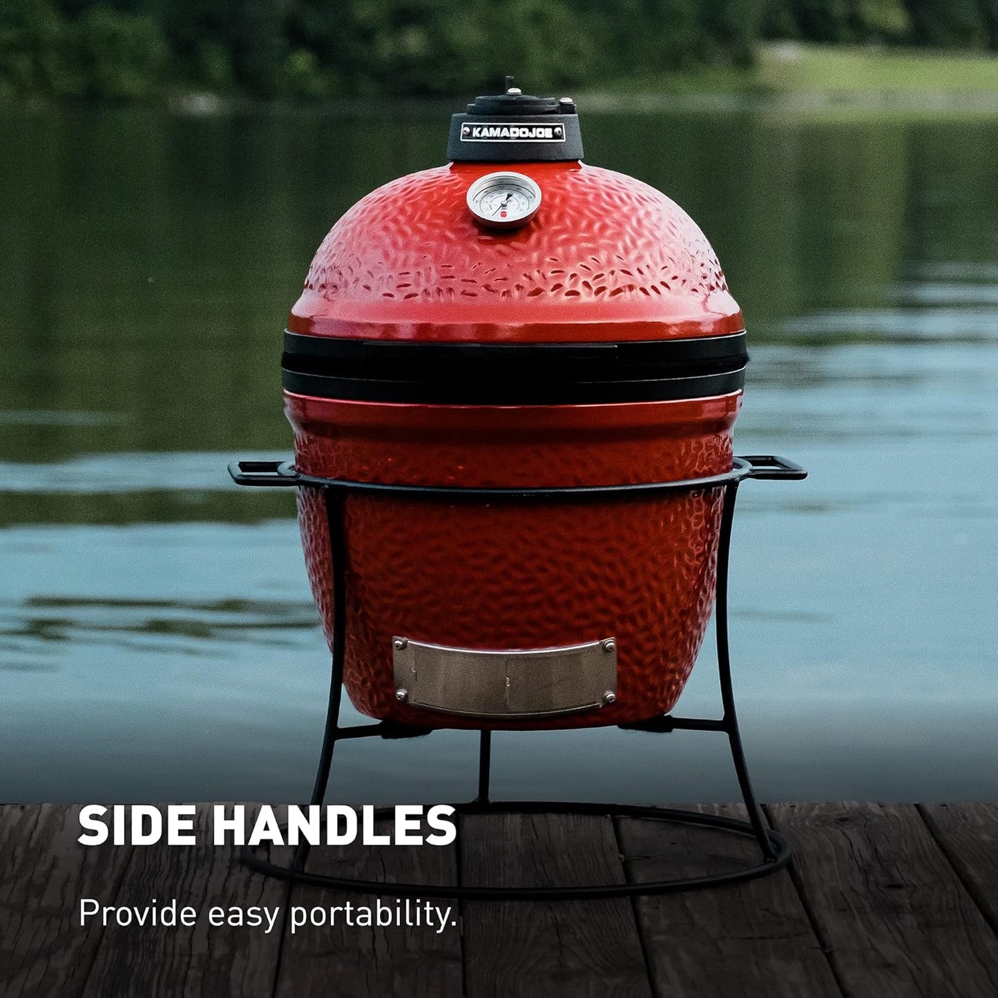 Kamado Joe Joe Jr 13.5-inch Portable Ceramic Charcoal Grill with Grill Stand, Stainless Steel Cooking Grate, Heat Deflectors and Ash Tool in Red, Model KJ13RH