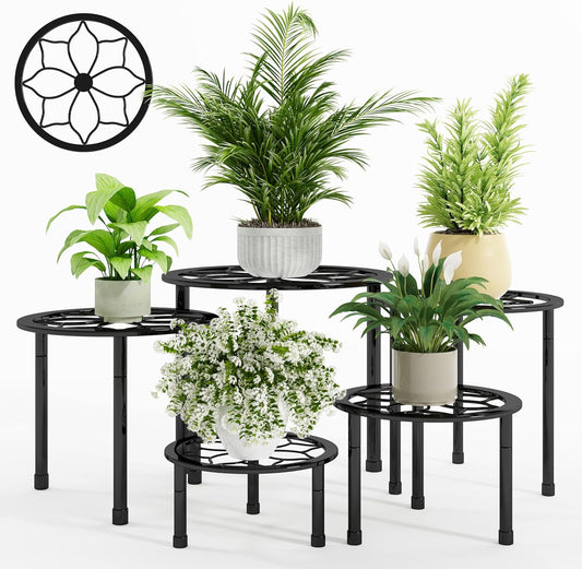 Metal Plant Stand Indoor Outdoor,Indoor Plant Stands for patio rust proof,Heavy Duty Flower Pot Stands for Multiple Plant,Black Potted Plant Holder for Garden Home (5 Pack Black)