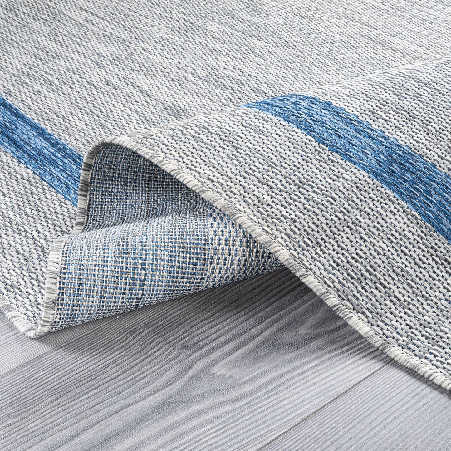 Bordered Outdoor Rug 6x9 Washable Outside Carpet for Indoor Patio Porch Waterproof Easy Cleaning Non Shedding Area Rugs Silver Gray - Blue 6 x 9