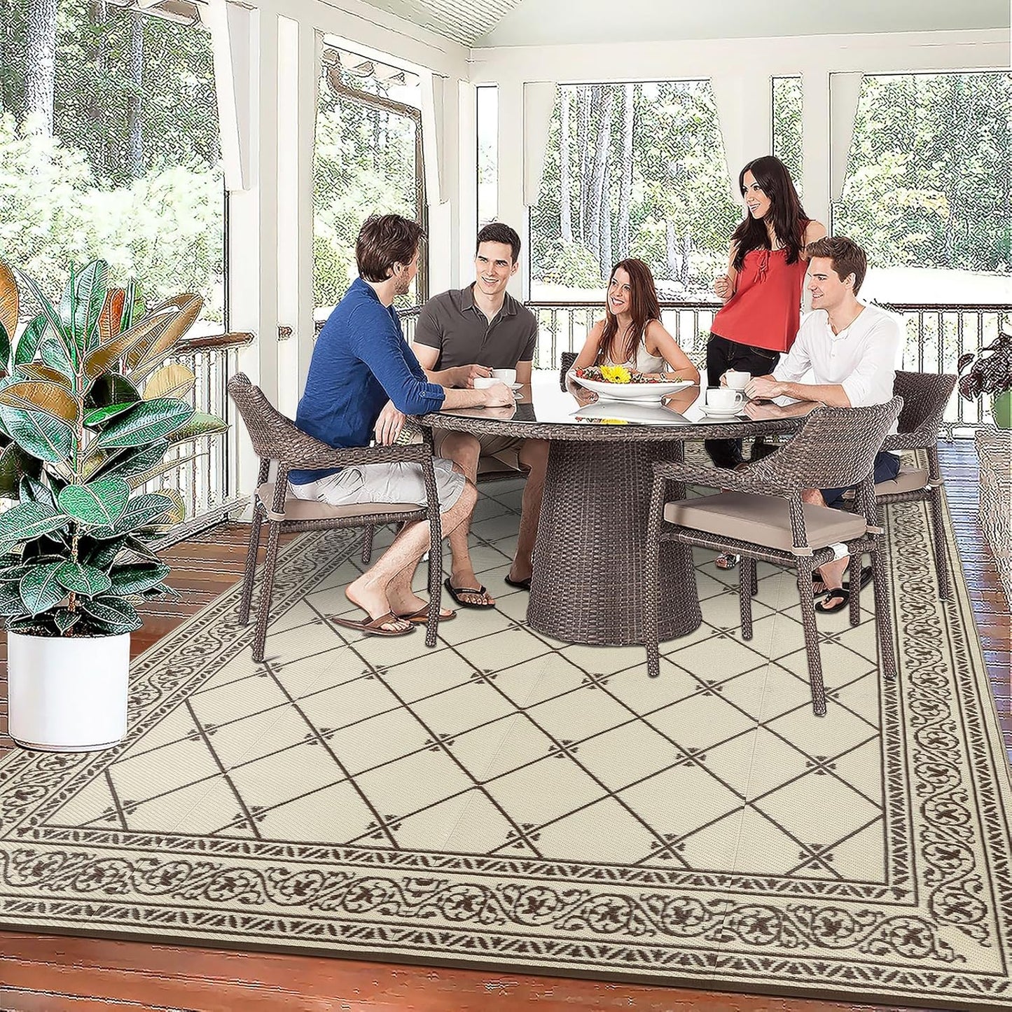 HiiARug 8x10 Outdoor Rug Outdoor Patio Rug, Reversible Waterproof Plastic Straw Rug Large Outdoor Rugs (8x10Ft, Brown)