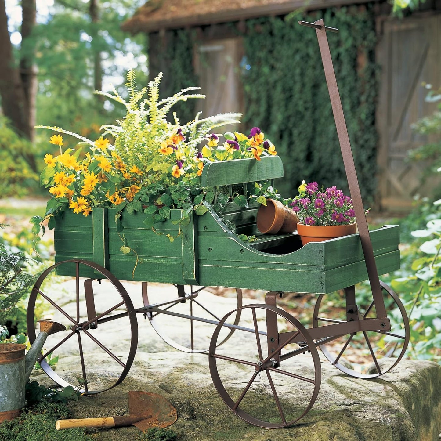 Collections Etc Amish Wagon Decorative Indoor/Outdoor Garden Backyard Planter, Green