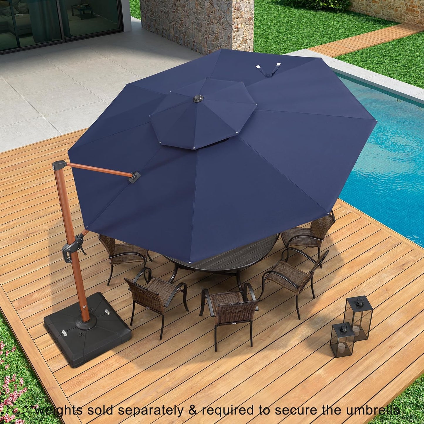 PURPLE LEAF 12 Feet Double Top Deluxe Round Patio Umbrella Offset Hanging Umbrella Cantilever Umbrellas Outdoor Market Umbrellas Garden Umbrella, Navy Blue