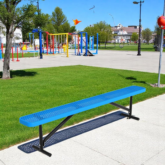 96" L Outdoor Metal Benches, Heavy Duty Garden Park Bench for Outside, Expanded Metal, Commercial Benches Mesh Bench for Shopping Mall, Store, Lawn, Park, Patio, Deck, Garden (Blue, 8FT)