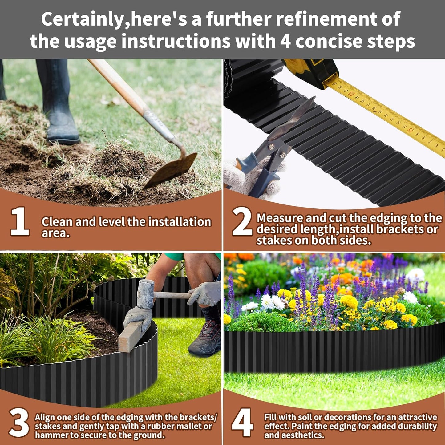 Corrugated Metal Garden Edging, 6"×40Ft Durable Metal Landscape Edging, Modern Corrugated Design for DIY Flower Beds and Landscaping Borders(Black)