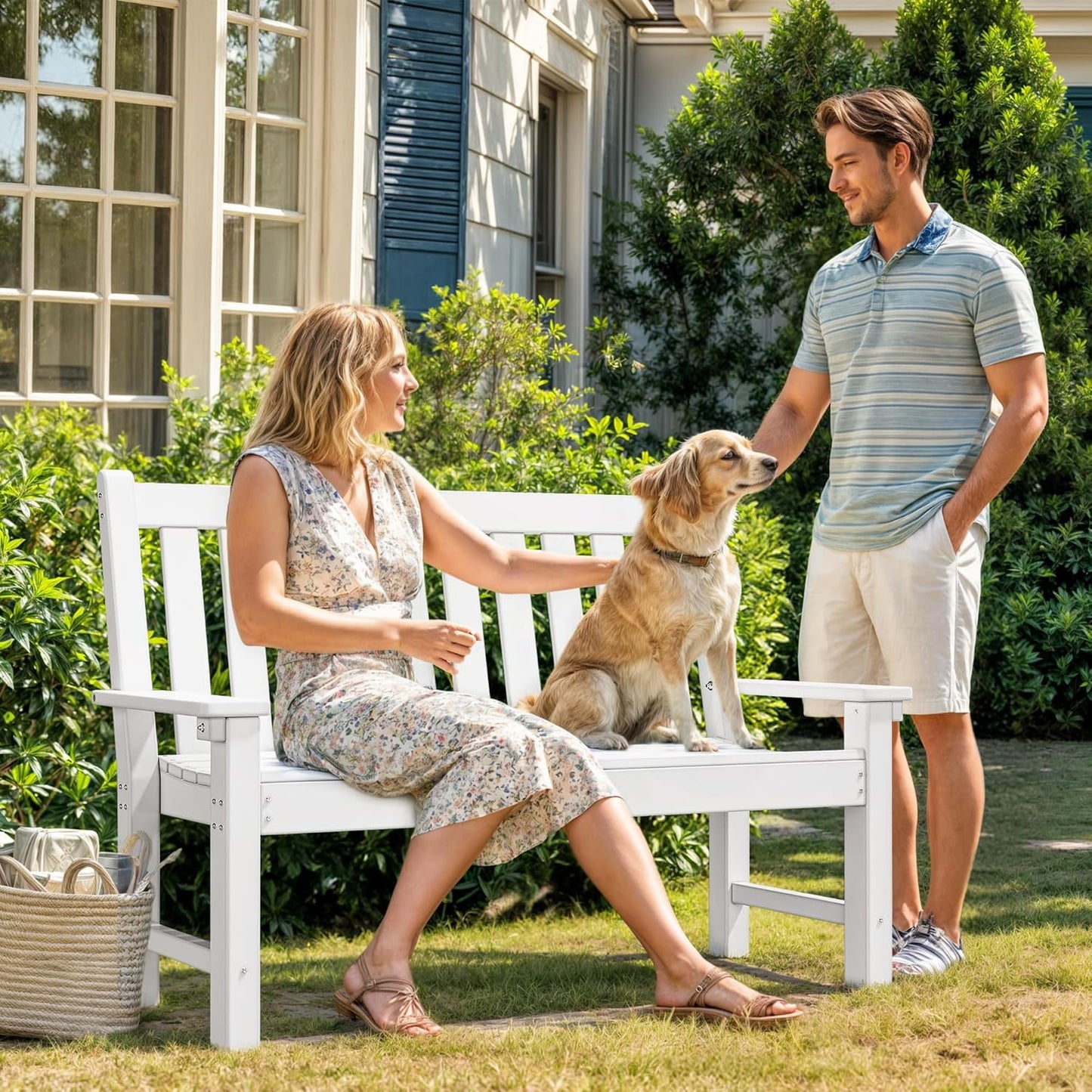 YITAHOME Garden Bench, All Weather Outdoor Bench for 2-3 Persons, Fade/Rot Resistance Patio Benches for Park, Porch, Patio & Backyard (White)