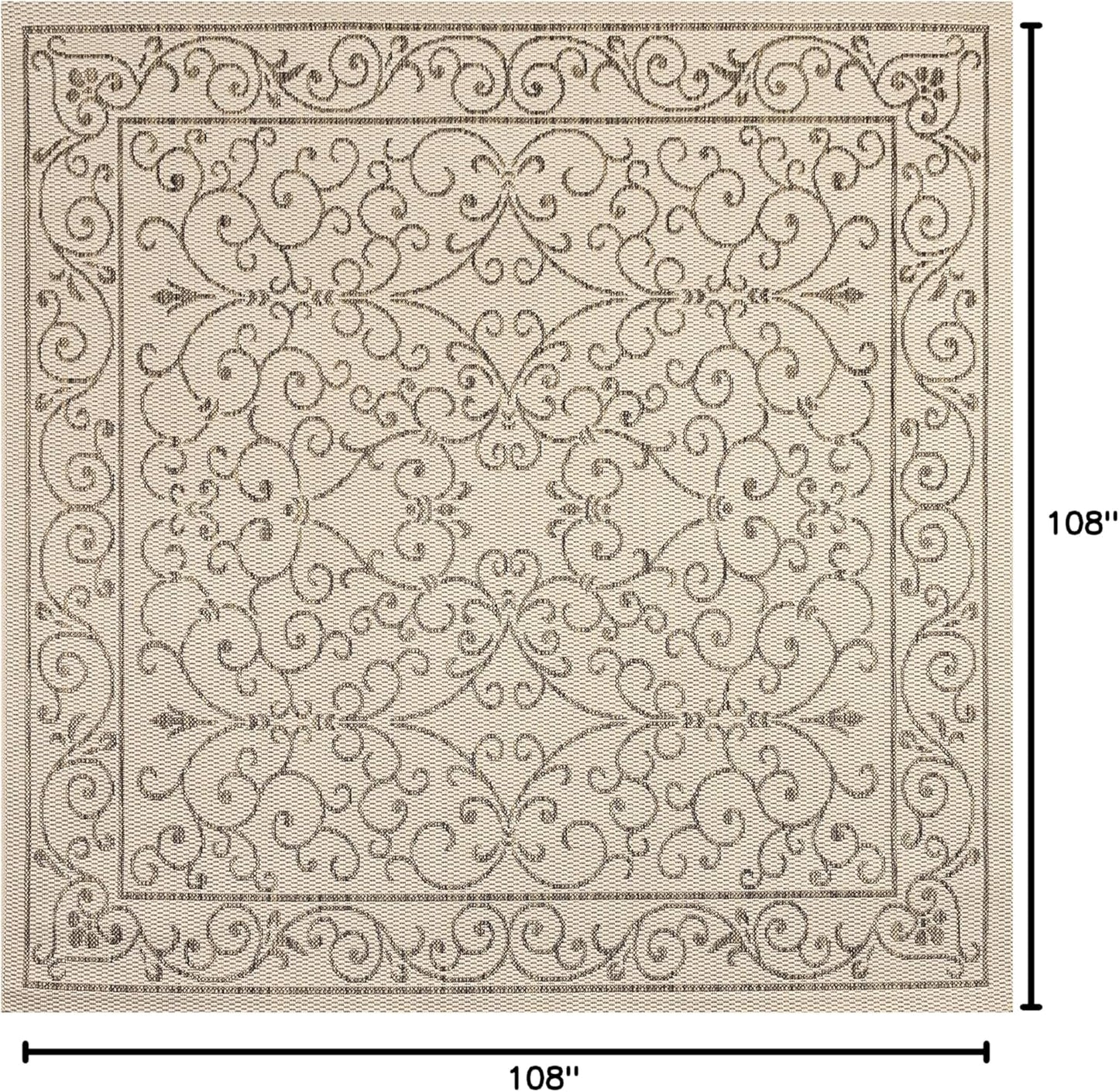 JONATHAN Y SMB106A-9SQ Charleston Vintage Filigree Textured Weave Beige/Brown 9' Square Indoor/Outdoor Area Rug, Pet Friendly, Non-Shedding, Stain Resistant, Easy-Cleaning for Backyard, Patio, Porch