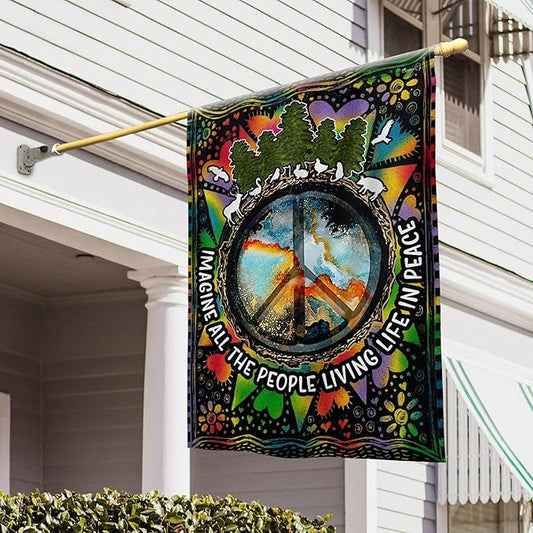 FLAGWIX All The People Living Life In Peace Hippie Flag - House Flag 30x40, Decorations For Home, Outside - Peace Sign, Boho, Hippie Decor, Double Sided, Heavy Duty Canvas Flag Indoor Outdoor