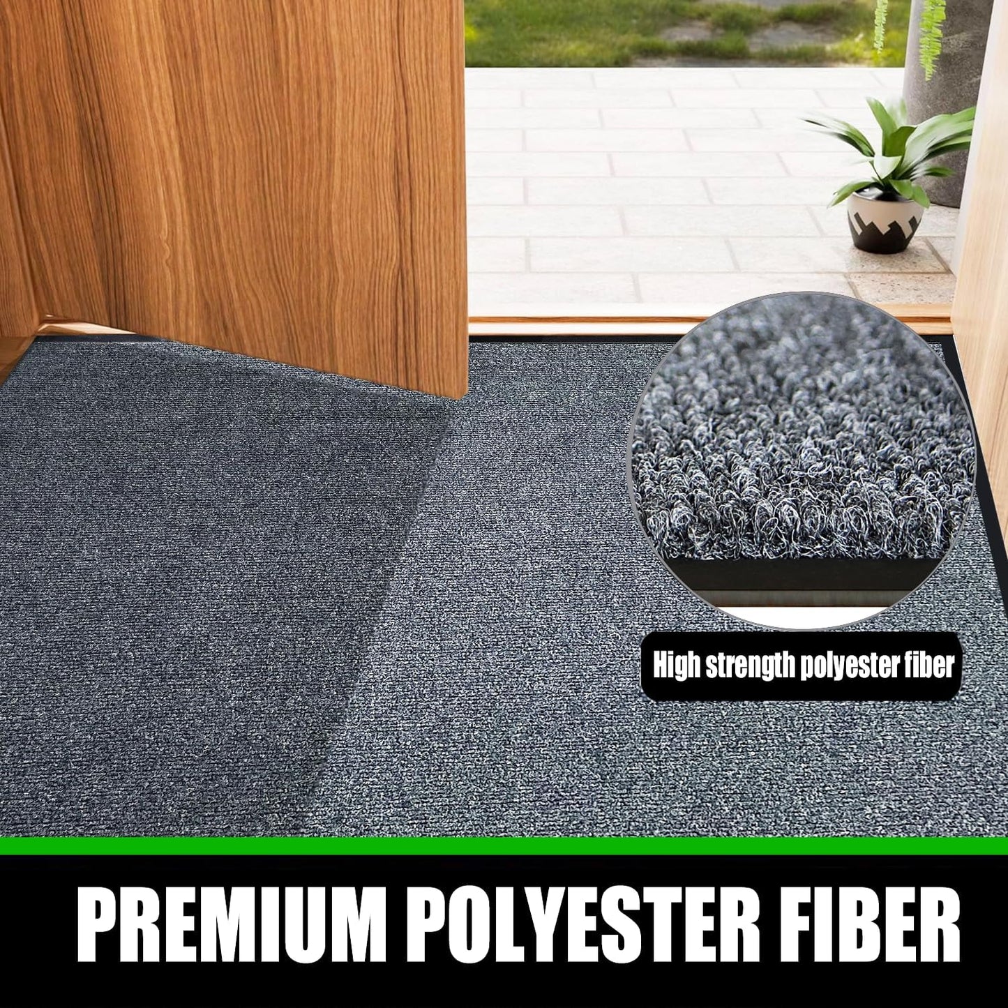 Commercial Grade Entrance Mat 3x4Ft Brush Step Entrance Rug with Striped Pattern&Rubber Border Indoor Outdoor Low Profile Rubber Entry Carpet Mat for Hallway,Home,High Traffic Area