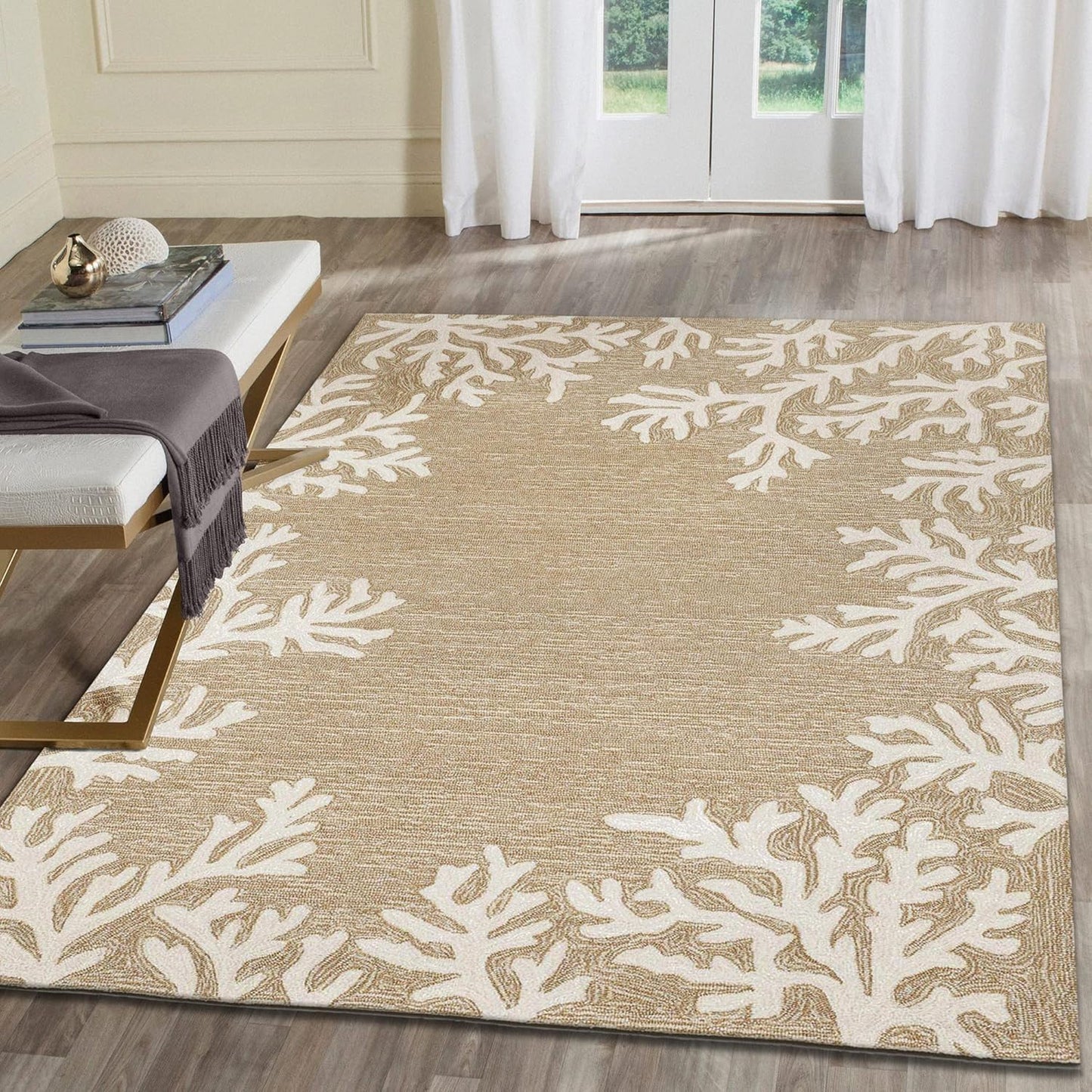 Liora Manne Rug, 7'6" x 9'6", Coral Border Neutral