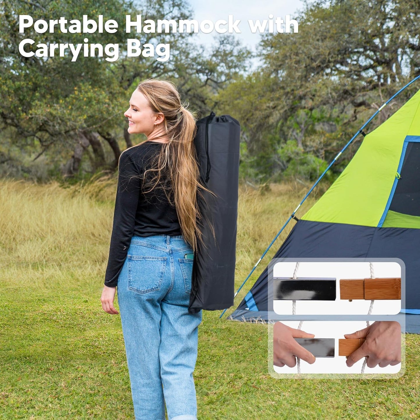 SUNCREAT Hammocks 14 FT Quick Dry Hammock Double Size with Spreader Bar, 2 Person Hammock for Outdoor Patio Yard Poolside, 450 lbs Capacity, Light Gray