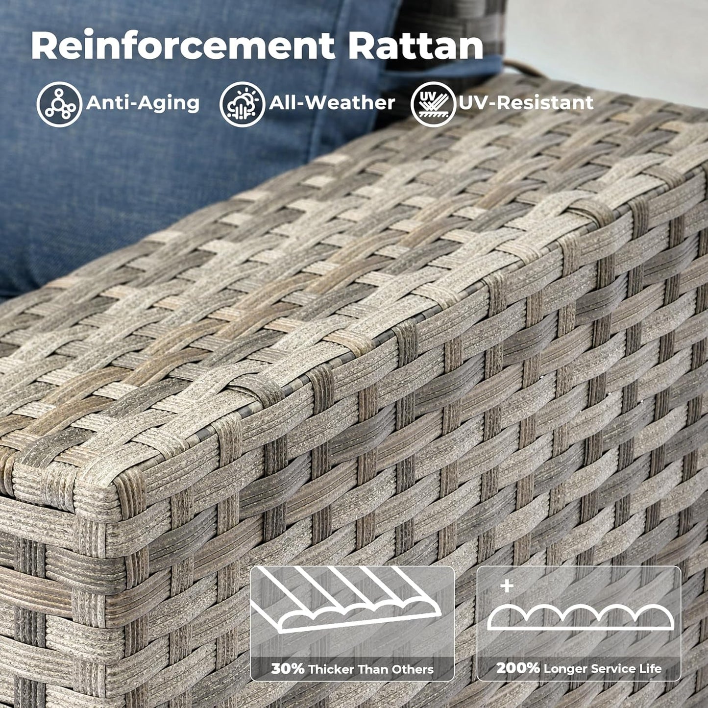 ovios 12 Pieces Patio Furniture Set, Outdoor Wicker Sectional Sofa with Glass Table Comfy Cushions, Modern Modular Deep Seat Couch Rattan Conversation Set, Denim Blue