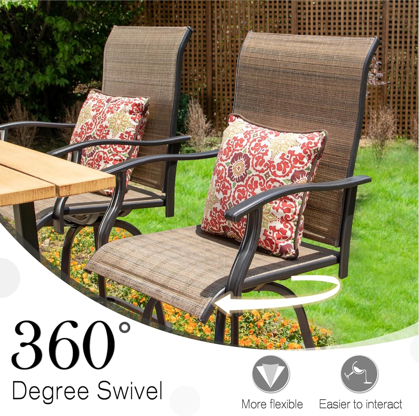 Sophia & William Outdoor Bar Set, Patio Bar Table and Chairs Set, Bar Height Patio Set - 6 x Swivel Bar Chairs(Brown), 1 x Rectangular Bar Table(Black)