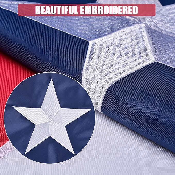 Texas State Flag 4x6 Ft, Deluxe Embroidered Heavy Duty Nylon Durable TX Outside Flags, Indoor/Outdoor, Sewn Stripes and Brass Grommets