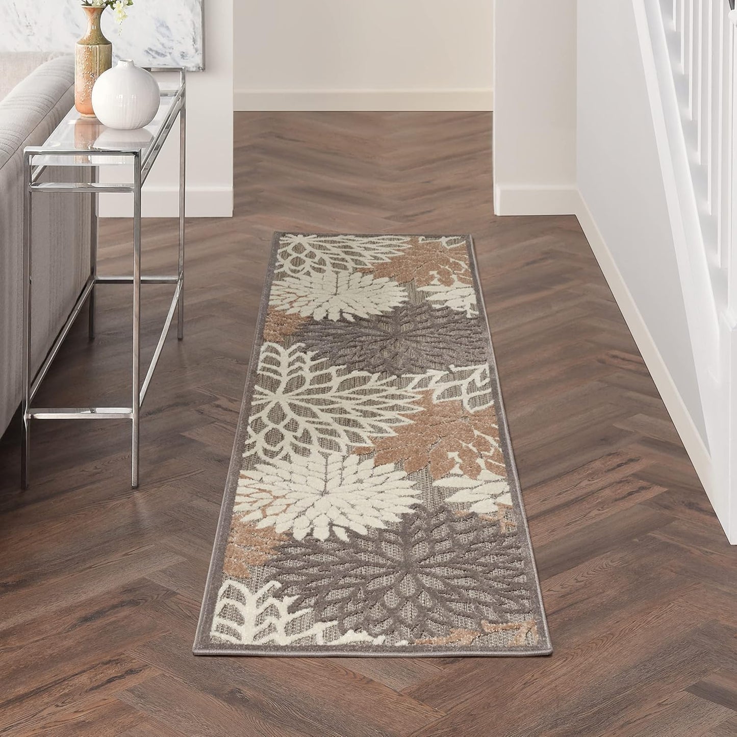 Nourison Aloha Indoor/Outdoor Area Rug 2'3" x 8', Natural, Runner Tropical Botanical Easy-Cleaning Non Shedding Bed Room Living Room Dining Room Deck Backyard Patio