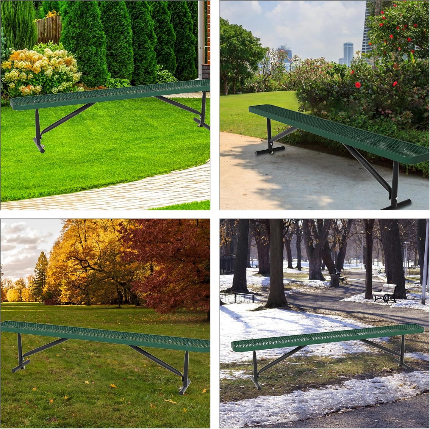 96" L Outdoor Metal Benches, Heavy Duty Garden Park Bench for Outside, Porch Chair Sports Backless Commercial Benches Mesh Bench for Shopping Mall, Store, Lawn, Park, Patio, Deck, Garden