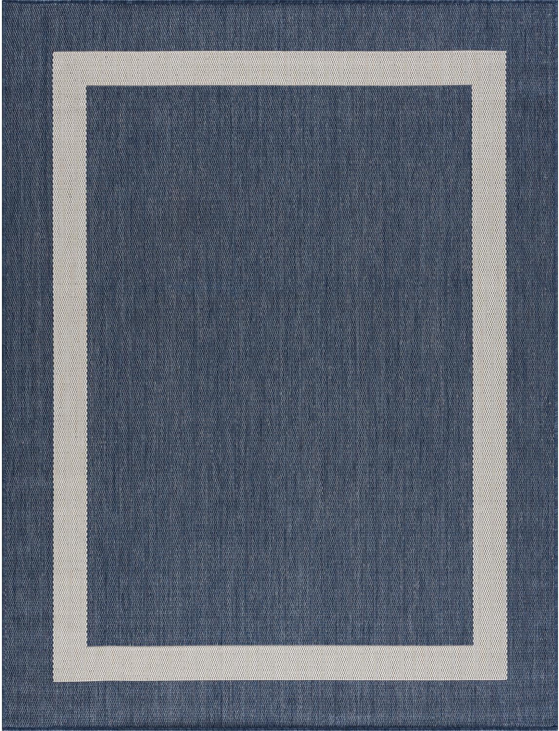 CAMILSON Outdoor Rug 8x10, Modern Outside Rugs for Patios Porches Waterproof Durable Washable Non-Shedding, Easy-to-Clean Indoor Outdoor Area Carpet (8 x 10, Bordered - Blue/White)