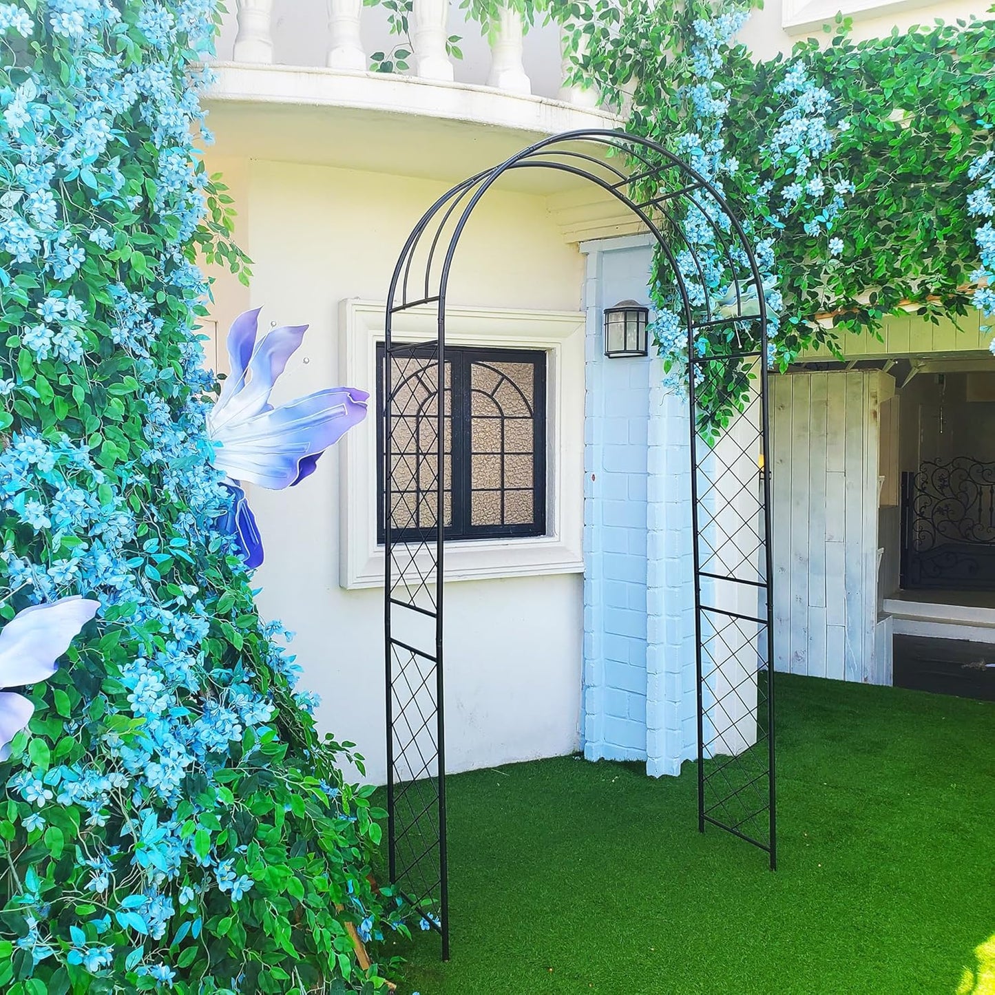 Garden Arbor 7.9 Ft High x 3.8 Ft Wide Sturdy Metal Archway with Ground Stakes to Enhance Stability for Different Grounds, Garden Arch Trellis Pergola for Climbing Plants, Decoration