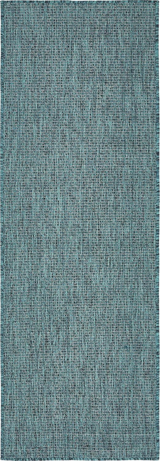Unique Loom Collection Casual Transitional Solid Heathered Indoor/Outdoor Flatweave Area Rug (2' x 6' 1" Runner, Teal/Navy Blue)