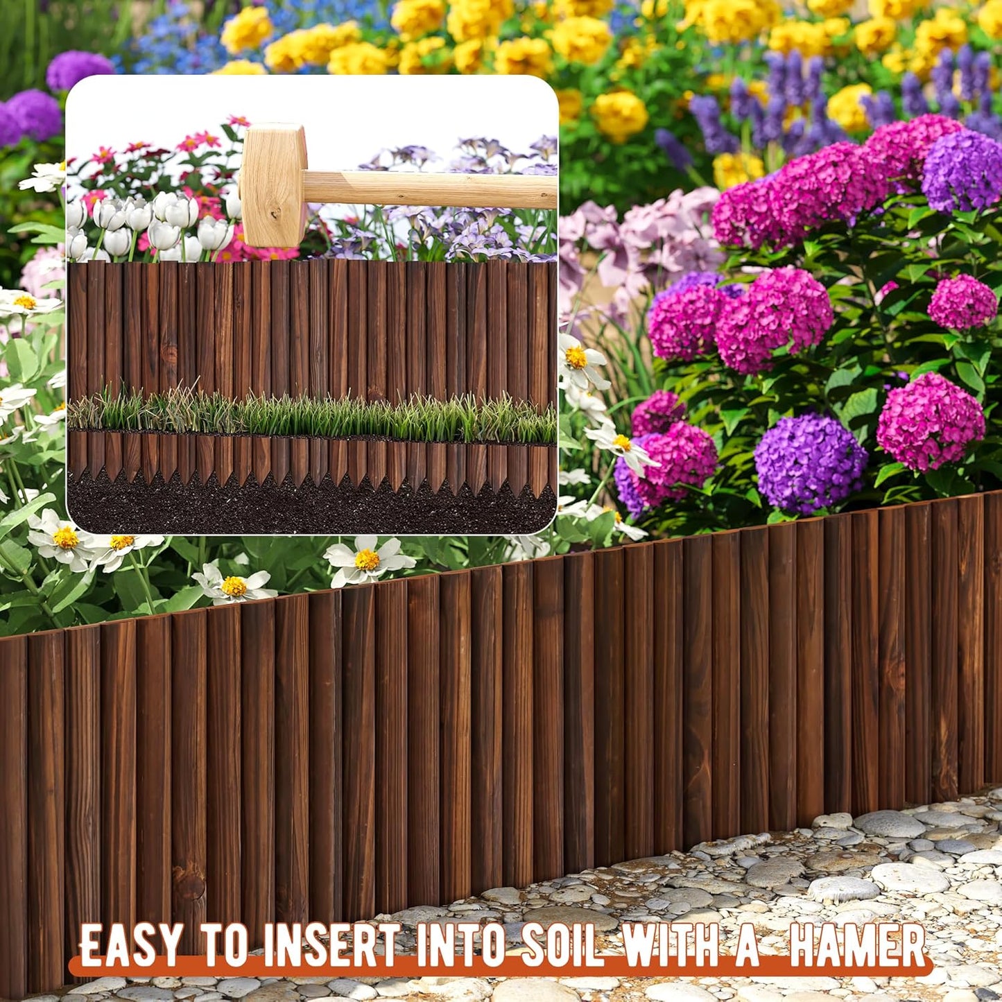 Garden Edging Border Wood Fence for Yard Patio Path Decorative Landscape Edging Flower Bed, 15.7" H-3pcs