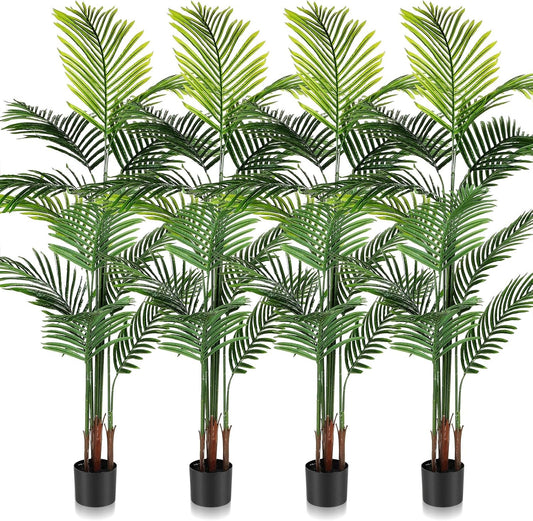 Jexine 4 Pack Artificial Palm Trees 6Ft, Fake Plants Fake Trees Artificial Areca Palm Plants for Outdoor Indoor Faux Tree in Pot for Pool Home Decor Office Housewarming Gift Modern Decoration