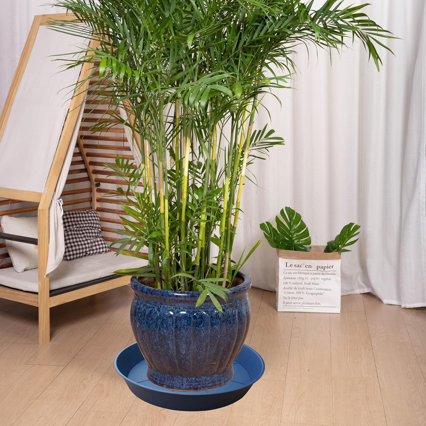 3 Pack of 25 26 inch Plant Saucer (22.7 Inch Base), 4.2" Depth, Large Deep Plastic Flower Planter Water Trays for Indoors Outdoor Bath Bath, Plant Drip Trays for Pot (26", Blue)