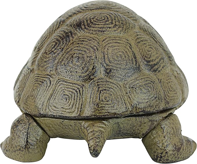 Design Toscano Aesop's Turtle Ornament Garden Tortoise Animal Statue, 10 Inches Wide, Cast Iron, Verdigris Finish