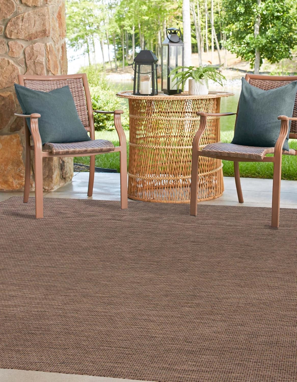 Unique Loom Collection Casual Transitional Solid Heathered Indoor/Outdoor Flatweave Area Rug (13' Square, Light Brown/Ivory)
