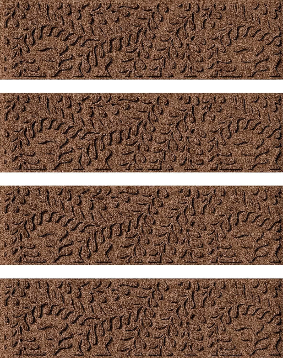 Bungalow Flooring Waterhog Stair Treads (Set of 4) – 8 1/2 x 30 Inches, Durable,Water-Trapping, Indoor/Outdoor Floor Covering, Boxwood Collection – Made in USA, Dark Brown
