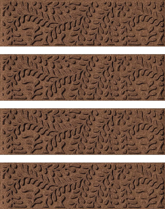 Bungalow Flooring Waterhog Stair Treads (Set of 4) – 8 1/2 x 30 Inches, Durable,Water-Trapping, Indoor/Outdoor Floor Covering, Boxwood Collection – Made in USA, Dark Brown