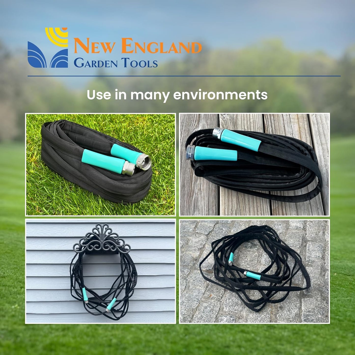 Flat Garden Hose (25 foot x 5/8 inch), Lightweight, Durable Fiber Jacket, Flexible & Kink Free, Non-Expandable Water Hose, Easy Handling in All-Weather Conditions, 700008 by New England Garden Tools