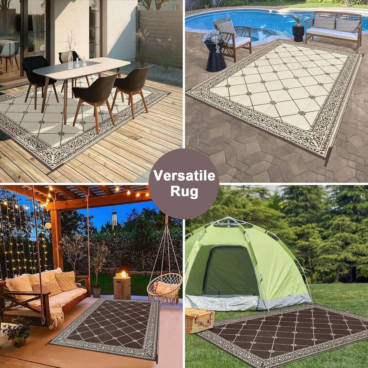 HiiARug Outdoor Patio Rugs 6x9Ft Outside Rugs Patio Waterproof Plastic Straw RV Camping Rug Reversible Mats Large Floor Mat and Rug for Patio, Backyard, Deck, Picnic, Beach, Trailer (Brown)