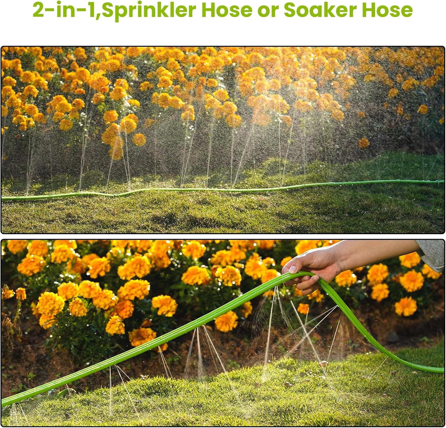 Sprinkler Soaker Hose 15FT 2Pack, Watering Hose with Holes, High-Efficiency Sprinklers System for Garden and Lawn with Staples