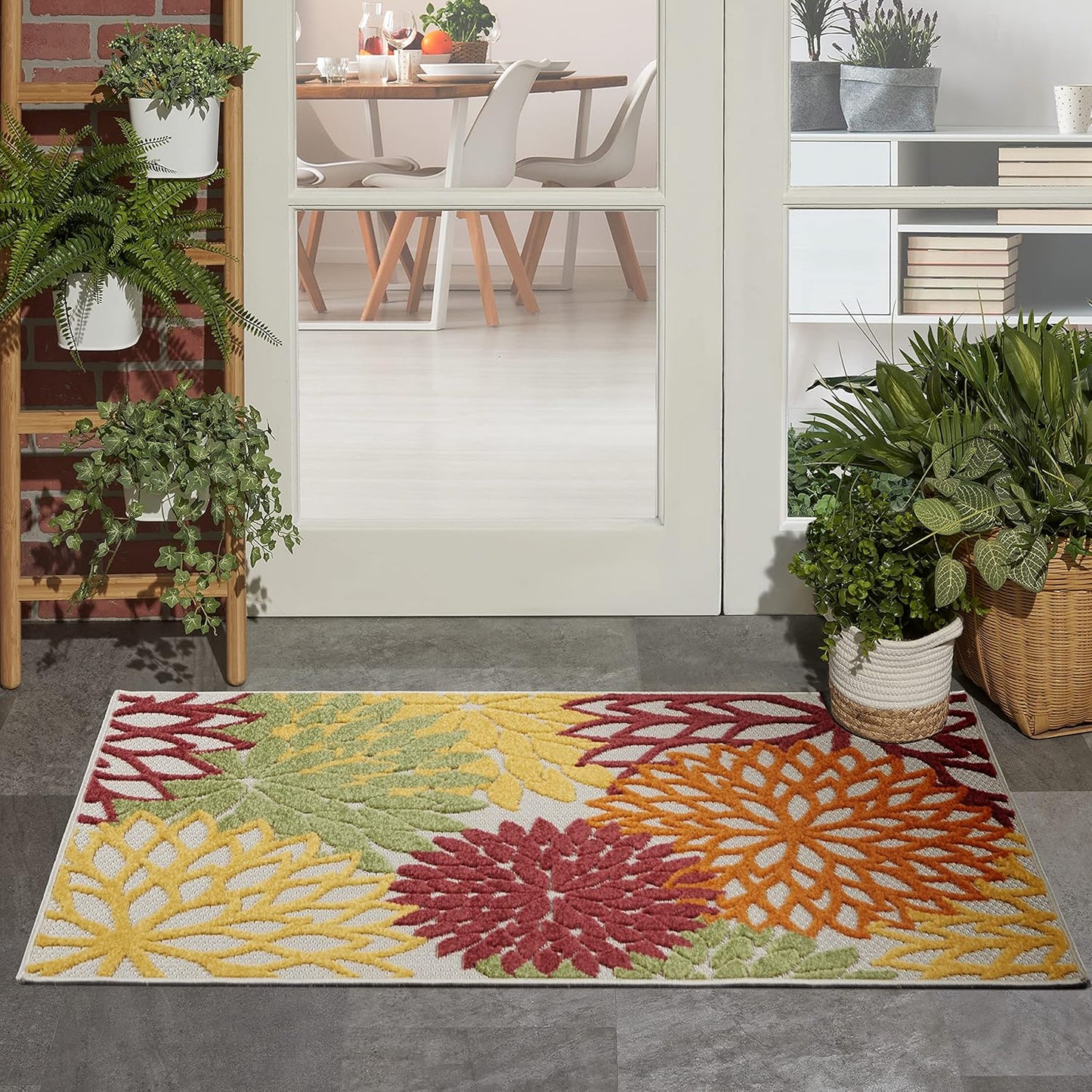 Nourison Home Aloha Indoor/Outdoor Floral Red Multi Colored 2'8" x 4' Area Rug, (3' x 4')