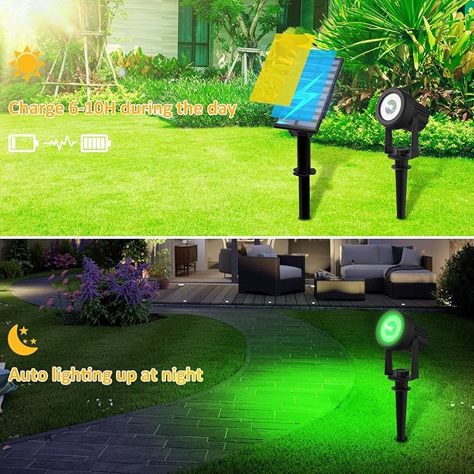T-SUNUS Color Changing Solar Landscape Spotlights 2 Pack, IP65 Waterproof Lights 9.8ft Cable, Outdoor RGB Spot Light With Separated Panel for Yard Garden Driveway Porch Walkway Pool Patio