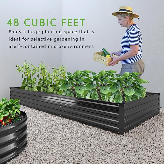 12x4x1FT Galvanized Raised Garden Bed Kit,Vegetable Boxes-Rectangle Metal Flower Box,Large Planter Raised Beds Outdoor Garden for Planting,Fruit,Herb-Black