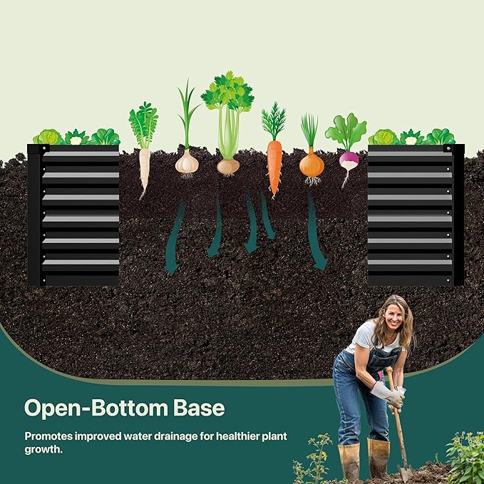 Raised Garden Bed 6x3x2ft, Galvanized Raised Garden Beds Outdoor for Vegetables Flowers Herbs, Steel Large Deep Planter Box, Tall Raised Garden Bed with 3ftx30ft Weed Barrier Fabric and Glove, Black