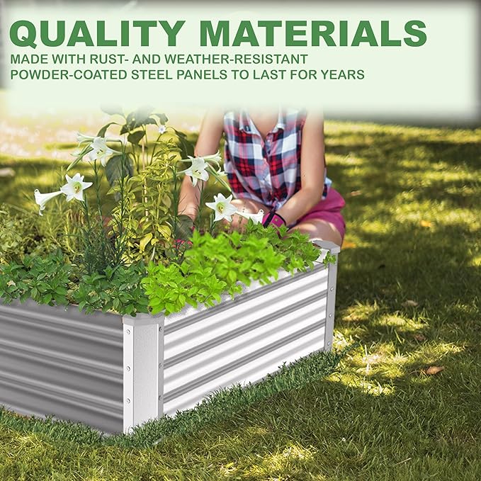 6x2x1ft(2 Pack) Galvanized Raised Garden Bed for Gardening,Metal Planter Boxes Outdoor Patio Kit Planting Bed for Vegetables Flowers Herb,Silver