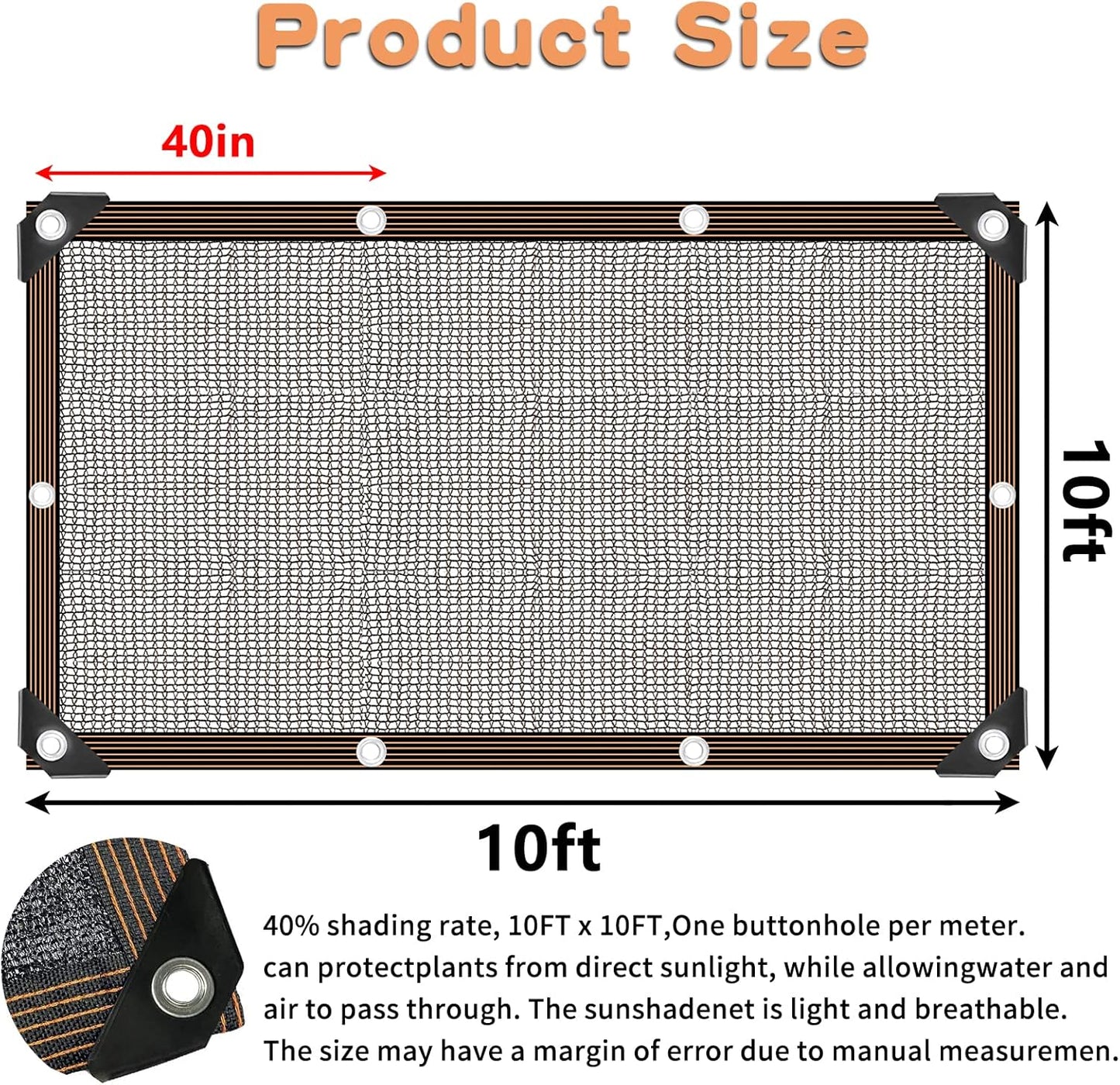 Shade Cloth for Garden Plants,10'x10' Shade Neting,40% Shade Cover for Plants Greenhouse Outdoor Pergola Lawn Sun Shade Cloths for Kennel Chicken Coop Easier to Hang Shade Net Cover
