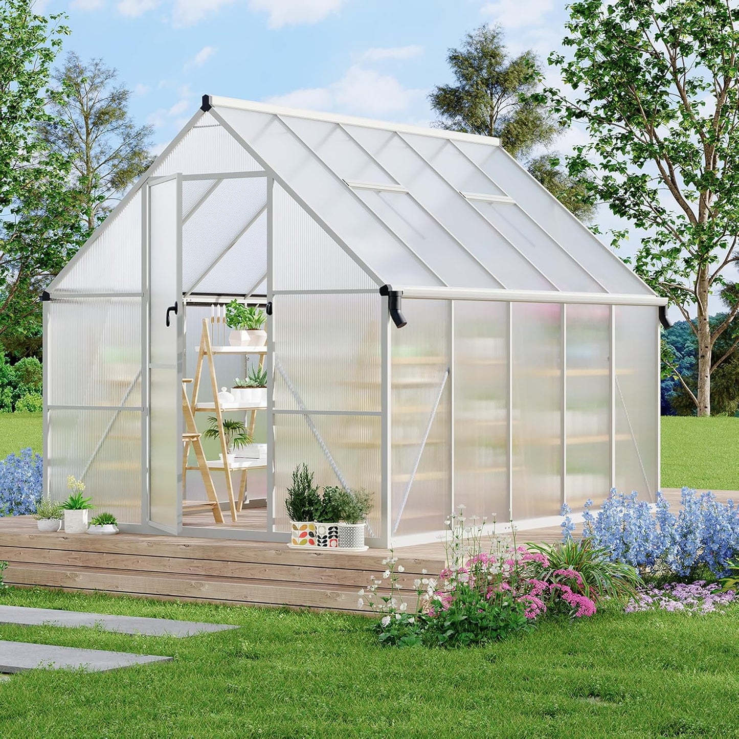 8'X10' Aluminum-Framed Polycarbonate Greenhouse, Heavy Duty Polycarbonate Greenhouse with Quick Setup Structure and Roof Vent, Large Enhanced Aluminum Greenhouses Kit for Outdoors
