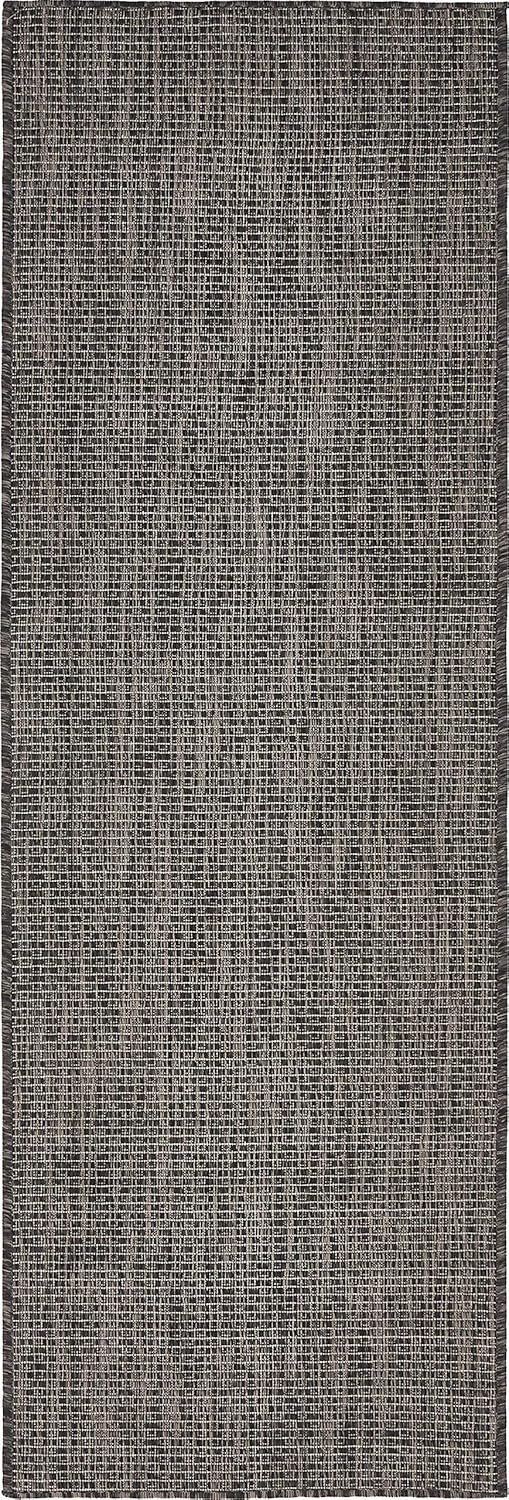 Unique Loom Collection Casual Transitional Solid Heathered Indoor/Outdoor Flatweave Area Rug (2' x 6' 1" Runner, Black/Ivory)