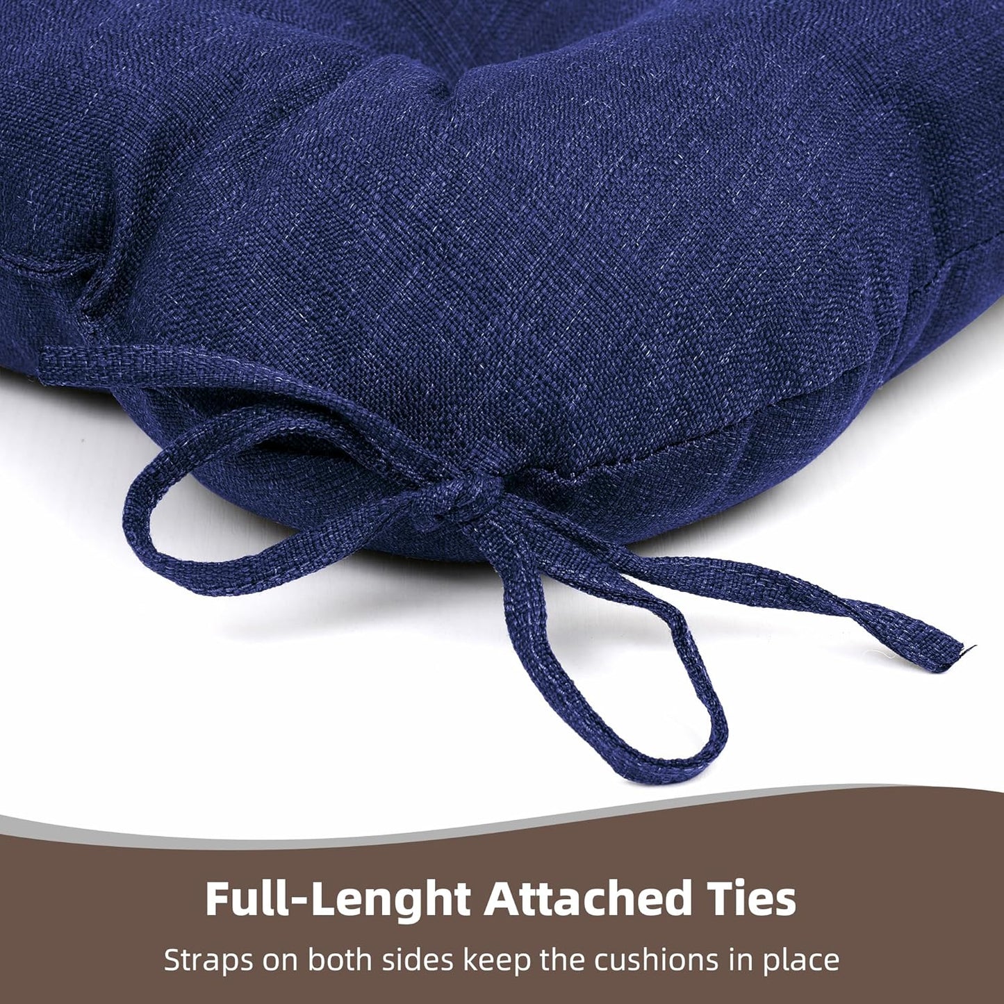 RACE LEAF Outdoor Seat Cushions Set of 2, 17" x 17" Square Patio Cushions, Plump Filling Tufted Water-Resistant Olefin Chair Seat Cushion with Ties for Non-Slip Support, Navy