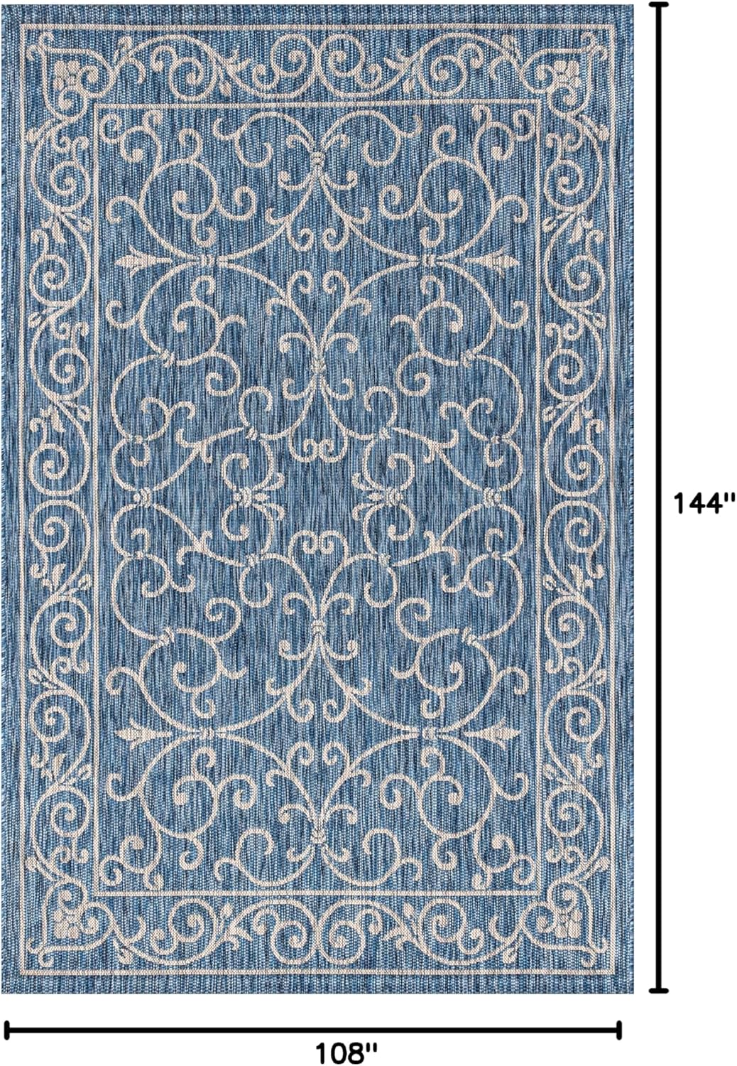 JONATHAN Y SMB106D-9 Charleston Vintage Filigree Textured Weave Indoor Outdoor Area Rug Classic Coastal Easy Cleaning Bedroom Kitchen Backyard Patio Non Shedding, 9 X 12, Navy/Gray