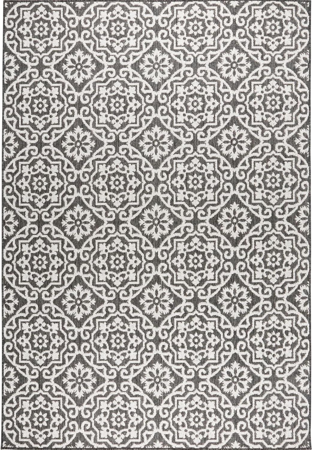 Nicole Miller New York Patio Country Julia Transitional Geometric Indoor/Outdoor Area Rug, Black/Grey, 7'9"x10'2"