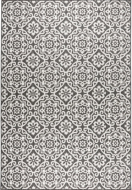 Nicole Miller New York Patio Country Julia Transitional Geometric Indoor/Outdoor Area Rug, Black/Grey, 1'9"x2'11"