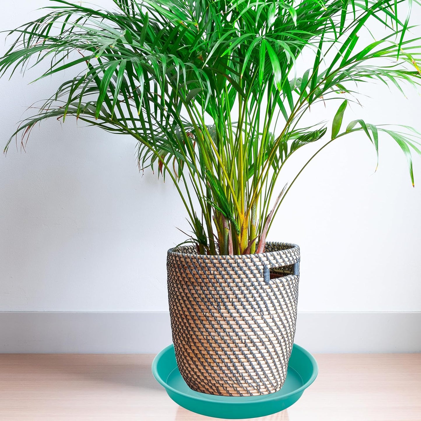 2 Pack of 14 inch Plant Saucers Bird Bath Bow Round, Plastic Plant Saucer Tray for Pots, White Planters for Indoor Plants, Plant Trays for Planter 12-15" (14", Teal)