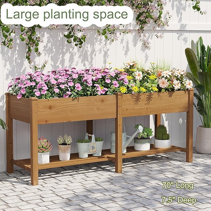GHWIE Raised Garden Bed with Shelf,Elevated Wooden Planter Box with Legs,Garden Planter for Backyard, Patio, Balcony
